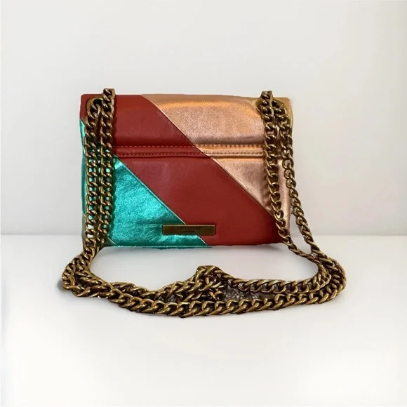 Kurt Geiger London Mini Striped Kensington S Leather Bag With Gold Chain - Picture 5 of 8